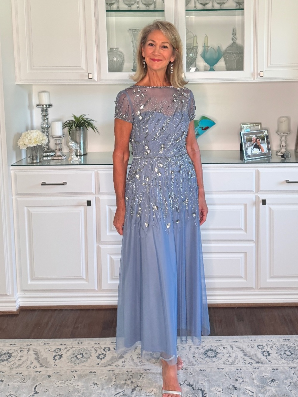 THEIA Embellished Dusty Blue Cocktail/Formal Dress